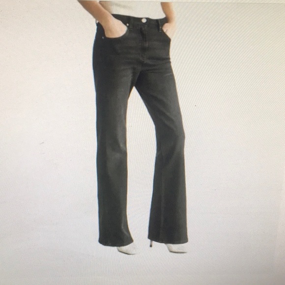 ZARA/BLACK-STONE WASH DISTRESSED WHISKERED FLARED JEANS - Picture 2 of 6